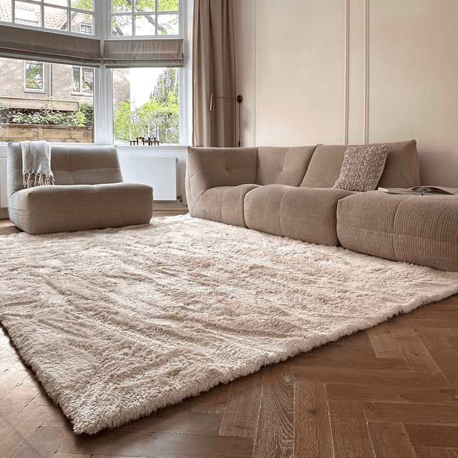 Hoogpolig vloerkleed Odelia beige/wit - Interieur05 - Vloerkledenloods