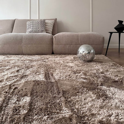 Hoogpolig vloerkleed Odelia bruin/taupe - Interieur05 - Vloerkledenloods