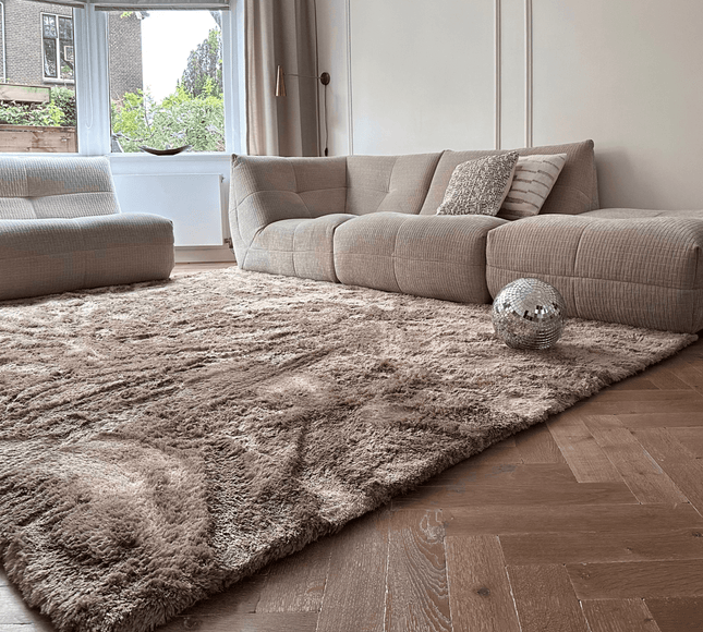 Hoogpolig vloerkleed Odelia bruin/taupe - Interieur05 - Vloerkledenloods