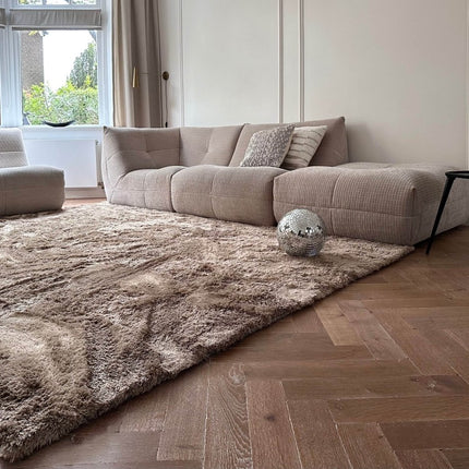Hoogpolig vloerkleed Odelia bruin/taupe - Interieur05 - Vloerkledenloods