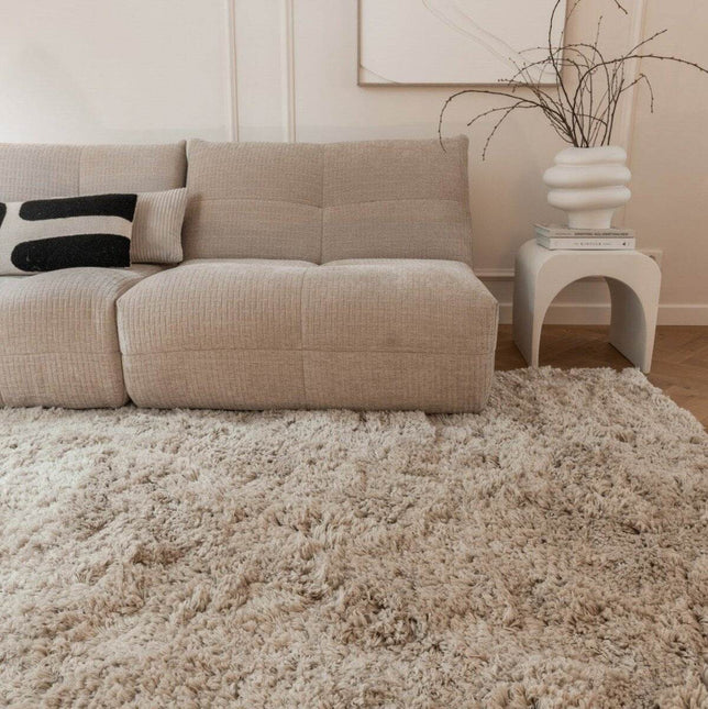 Hoogpolig Vloerkleed Pilo Beige Polyester Interieur05 - Vloerkledenloods