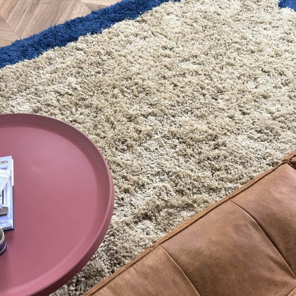 Hoogpolig vloerkleed Pilo beige/blauw polyester Interieur05 - Vloerkledenloods