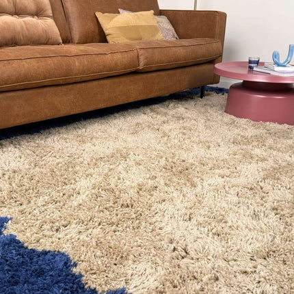 Hoogpolig vloerkleed Pilo beige/blauw polyester Interieur05 - Vloerkledenloods