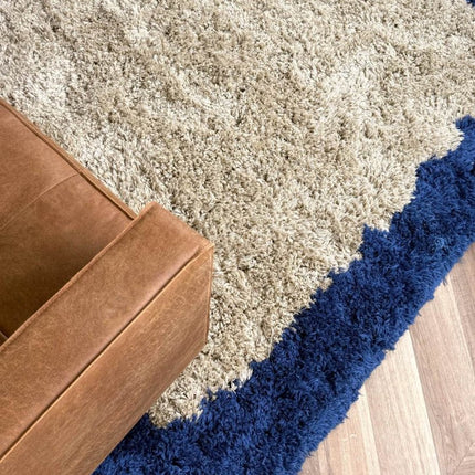 Hoogpolig vloerkleed Pilo beige/blauw polyester Interieur05 - Vloerkledenloods