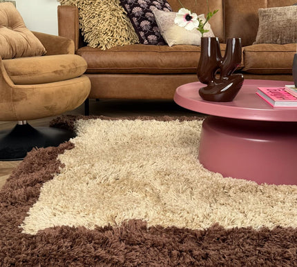 Hoogpolig vloerkleed Pilo beige/bruin polyester Interieur05 - Vloerkledenloods