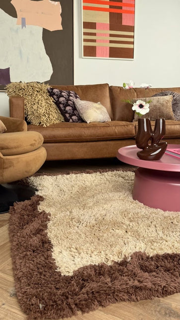 Hoogpolig vloerkleed Pilo beige/bruin polyester Interieur05 - Vloerkledenloods