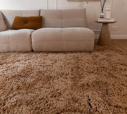 Hoogpolig Vloerkleed Pilo Bruin Polyester Interieur05 - Vloerkledenloods