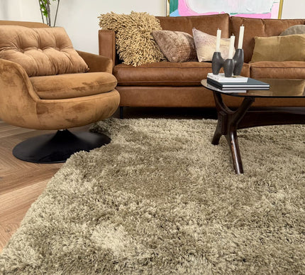Hoogpolig vloerkleed Pilo groen polyester Interieur05 - Vloerkledenloods