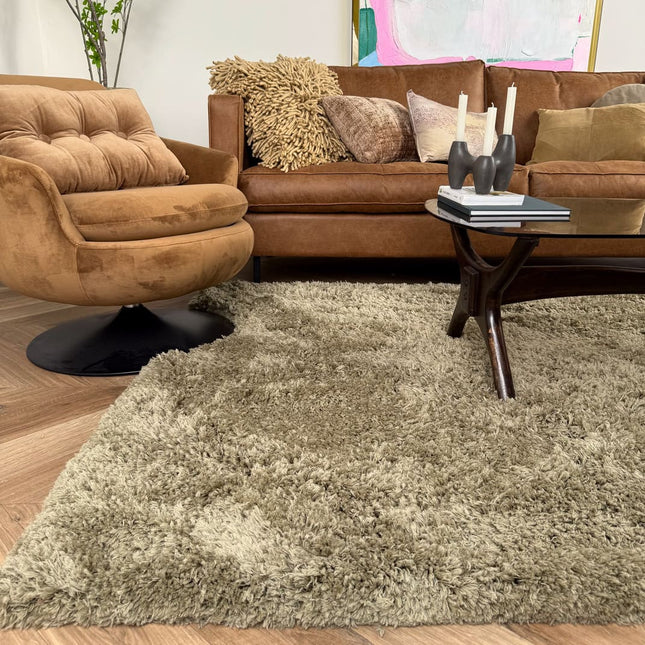 Hoogpolig vloerkleed Pilo groen polyester Interieur05 - Vloerkledenloods