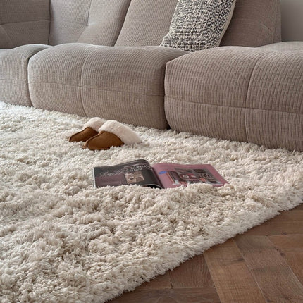 Hoogpolig Vloerkleed Pilo Ivoor Wit Polyester Interieur05 - Vloerkledenloods