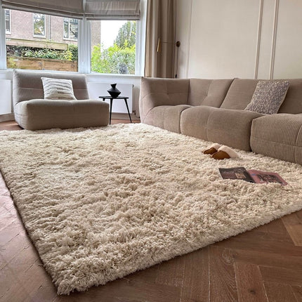 Hoogpolig Vloerkleed Pilo Ivoor Wit Polyester Interieur05 - Vloerkledenloods