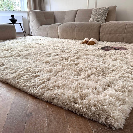 Hoogpolig Vloerkleed Pilo Ivoor Wit Polyester Interieur05 - Vloerkledenloods