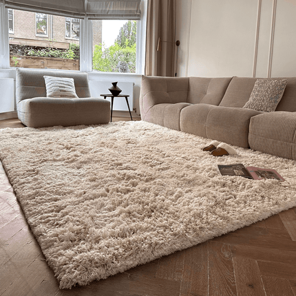 Hoogpolig Vloerkleed Pilo Ivoor Wit Polyester Interieur05 - Vloerkledenloods