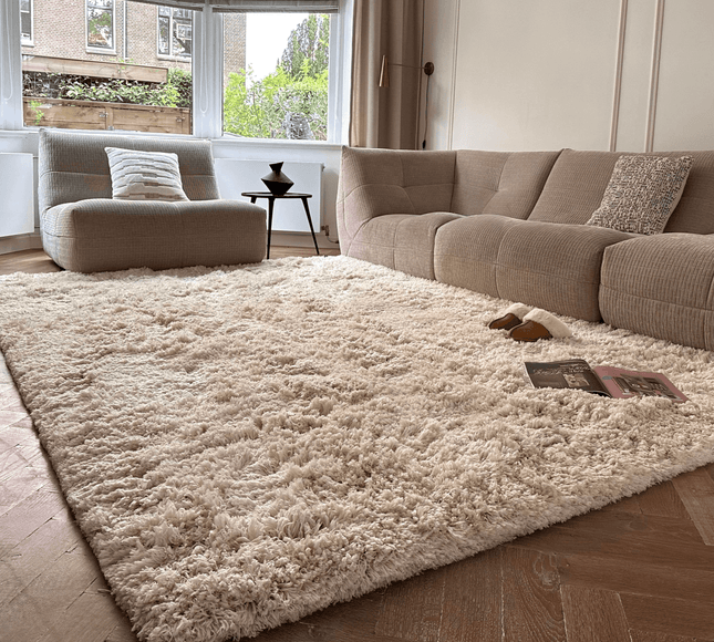 Hoogpolig Vloerkleed Pilo Ivoor Wit Polyester Interieur05 - Vloerkledenloods