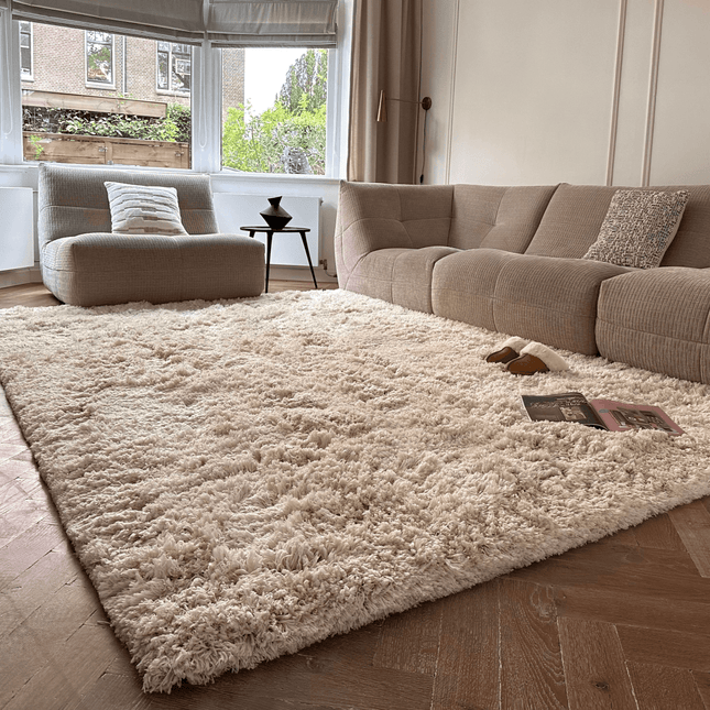 Hoogpolig Vloerkleed Pilo Ivoor Wit Polyester Interieur05 - Vloerkledenloods