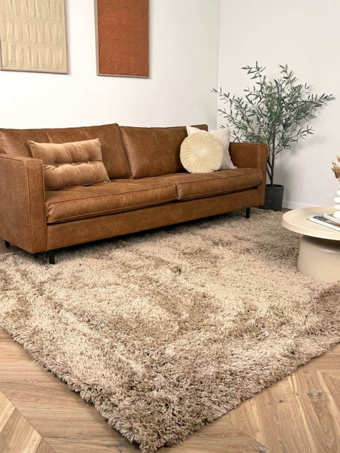 Hoogpolig vloerkleed Pilo taupe polyester Interieur05 - Vloerkledenloods