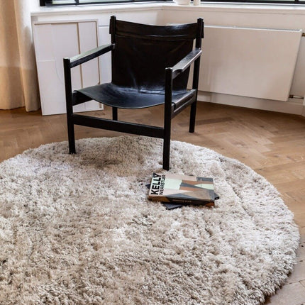 Rond Hoogpolig vloerkleed Fender wit/creme