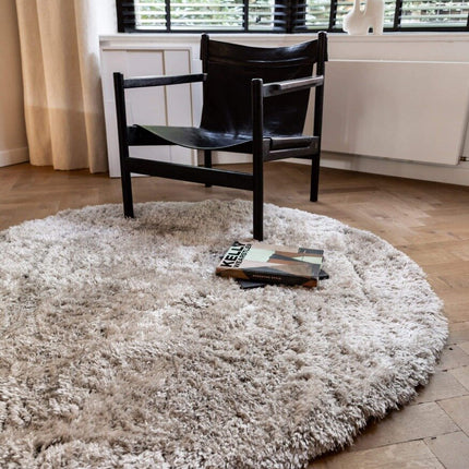 Rond Hoogpolig vloerkleed Fender wit/creme