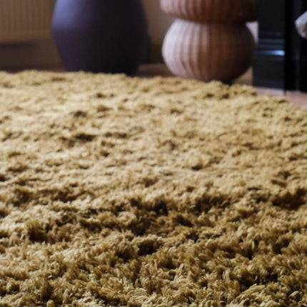 Hoogpolige Vloerkleden - Organisch hoogpolig vloerkleed Pilo olijfgroen polyester - Vloerkledenloods