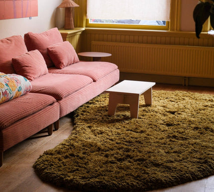 Hoogpolige Vloerkleden - Organisch hoogpolig vloerkleed Pilo olijfgroen polyester - Vloerkledenloods