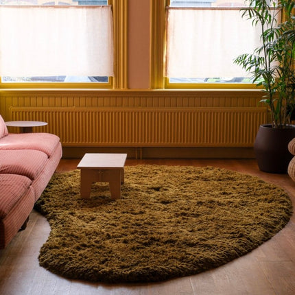 Hoogpolige Vloerkleden - Organisch hoogpolig vloerkleed Pilo olijfgroen polyester - Vloerkledenloods