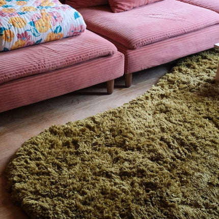 Hoogpolige Vloerkleden - Organisch hoogpolig vloerkleed Pilo olijfgroen polyester - Vloerkledenloods