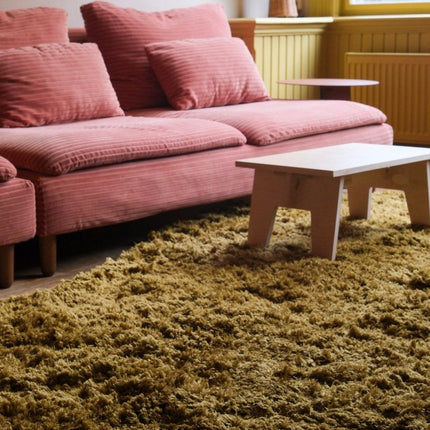 Hoogpolige Vloerkleden - Organisch hoogpolig vloerkleed Pilo olijfgroen polyester - Vloerkledenloods
