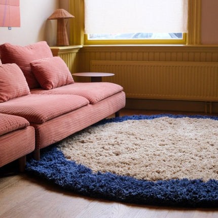 Hoogpolige Vloerkleden - Rond hoogpolig vloerkleed Pilo beige/blauw polyester Interieur05 - Vloerkledenloods