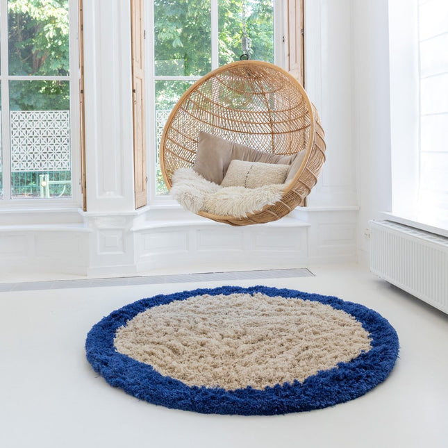 Hoogpolige Vloerkleden - Rond hoogpolig vloerkleed Pilo beige/blauw polyester Interieur05 - Vloerkledenloods