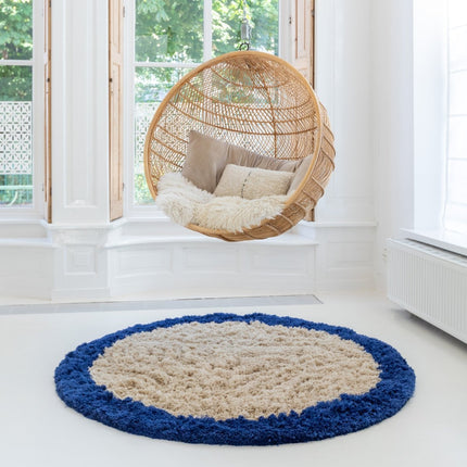 Hoogpolige Vloerkleden - Rond hoogpolig vloerkleed Pilo beige/blauw polyester Interieur05 - Vloerkledenloods