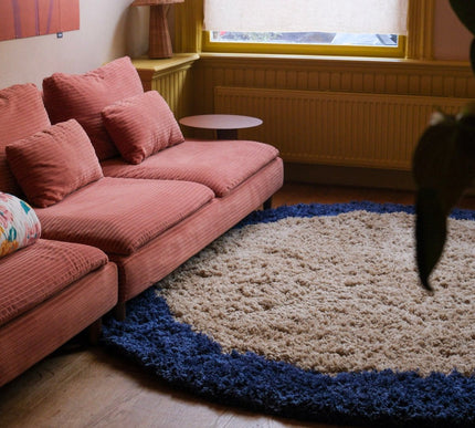 Hoogpolige Vloerkleden - Rond hoogpolig vloerkleed Pilo beige/blauw polyester Interieur05 - Vloerkledenloods