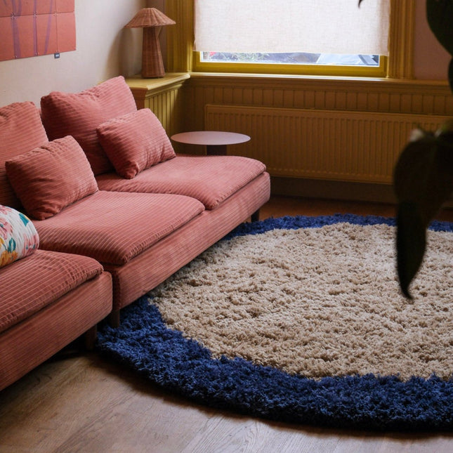 Hoogpolige Vloerkleden - Rond hoogpolig vloerkleed Pilo beige/blauw polyester Interieur05 - Vloerkledenloods