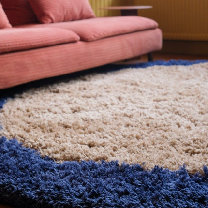 Hoogpolige Vloerkleden - Rond hoogpolig vloerkleed Pilo beige/blauw polyester Interieur05 - Vloerkledenloods