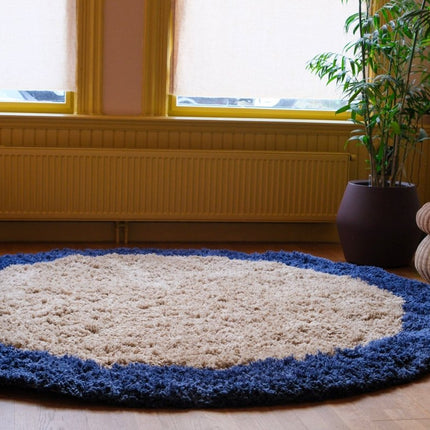 Hoogpolige Vloerkleden - Rond hoogpolig vloerkleed Pilo beige/blauw polyester Interieur05 - Vloerkledenloods