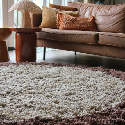 Hoogpolige Vloerkleden - Rond hoogpolig vloerkleed Pilo beige/bruin polyester Interieur05 - Vloerkledenloods