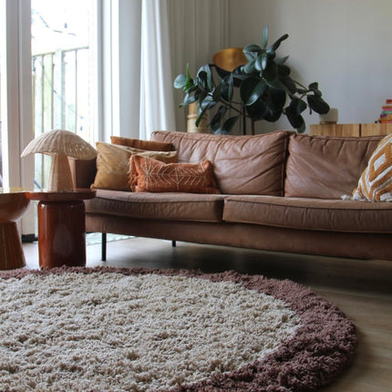 Hoogpolige Vloerkleden - Rond hoogpolig vloerkleed Pilo beige/bruin polyester Interieur05 - Vloerkledenloods