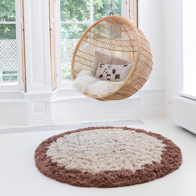 Hoogpolige Vloerkleden - Rond hoogpolig vloerkleed Pilo beige/bruin polyester Interieur05 - Vloerkledenloods