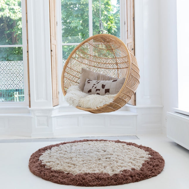 Hoogpolige Vloerkleden - Rond hoogpolig vloerkleed Pilo beige/bruin polyester Interieur05 - Vloerkledenloods