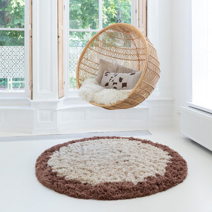 Hoogpolige Vloerkleden - Rond hoogpolig vloerkleed Pilo beige/bruin polyester Interieur05 - Vloerkledenloods