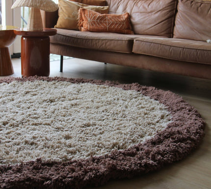 Hoogpolige Vloerkleden - Rond hoogpolig vloerkleed Pilo beige/bruin polyester Interieur05 - Vloerkledenloods