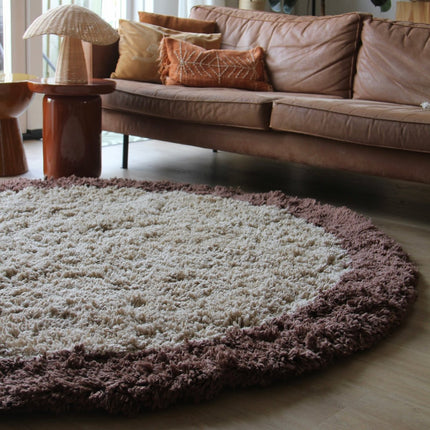 Hoogpolige Vloerkleden - Rond hoogpolig vloerkleed Pilo beige/bruin polyester Interieur05 - Vloerkledenloods