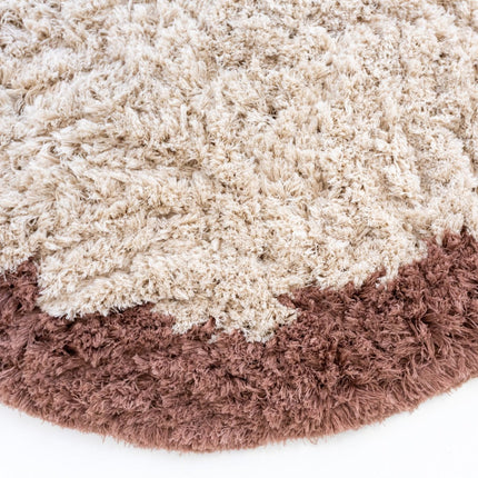 Hoogpolige Vloerkleden - Rond hoogpolig vloerkleed Pilo beige/bruin polyester Interieur05 - Vloerkledenloods