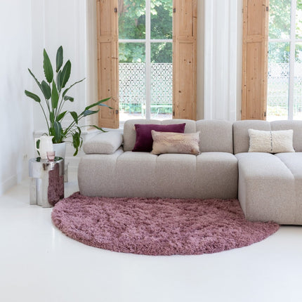 Hoogpolige Vloerkleden - Rond hoogpolig vloerkleed Pilo Darkpink Polyester Interieur05 - Vloerkledenloods