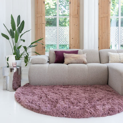 Hoogpolige Vloerkleden - Rond hoogpolig vloerkleed Pilo Darkpink Polyester Interieur05 - Vloerkledenloods