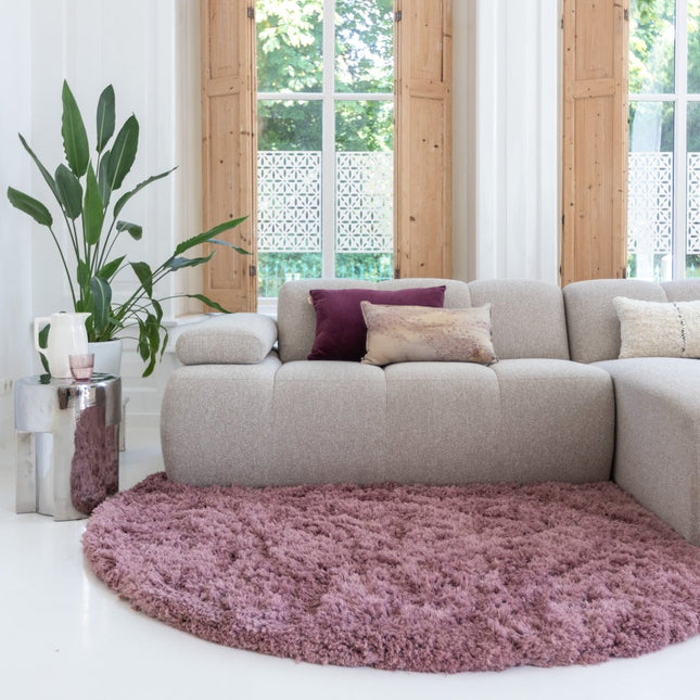 Hoogpolige Vloerkleden - Rond hoogpolig vloerkleed Pilo Darkpink Polyester Interieur05 - Vloerkledenloods