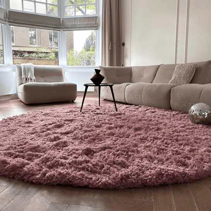 Hoogpolige Vloerkleden - Rond hoogpolig vloerkleed Pilo Darkpink Polyester Interieur05 - Vloerkledenloods