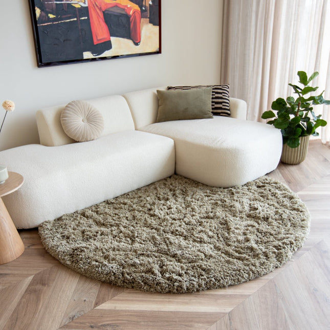 Hoogpolige Vloerkleden - Rond hoogpolig vloerkleed Pilo groen polyester Interieur05 - Vloerkledenloods