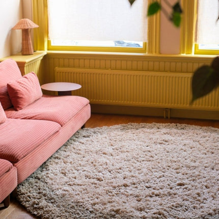 Hoogpolige Vloerkleden - Rond hoogpolig vloerkleed Pilo groen/beige polyester Interieur05 - Vloerkledenloods