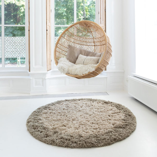 Hoogpolige Vloerkleden - Rond hoogpolig vloerkleed Pilo groen/beige polyester Interieur05 - Vloerkledenloods