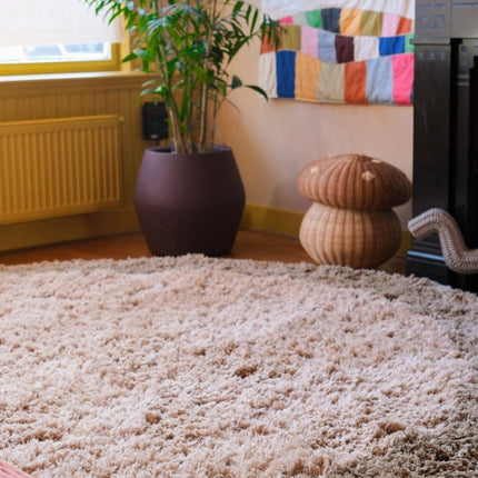 Hoogpolige Vloerkleden - Rond hoogpolig vloerkleed Pilo groen/beige polyester Interieur05 - Vloerkledenloods